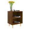 Scandinavian Bed Cabinet with Solid Wood Legs - Brown Oak