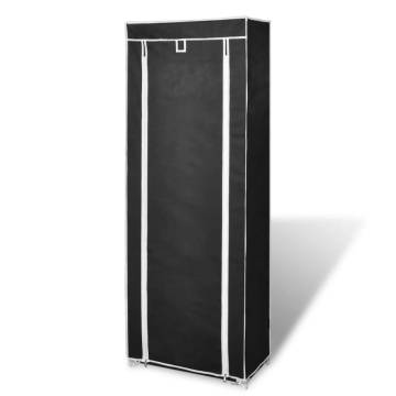 Fabric Shoe Cabinet with Cover - 8-Tier, Black, 162 x 57 x 29 cm