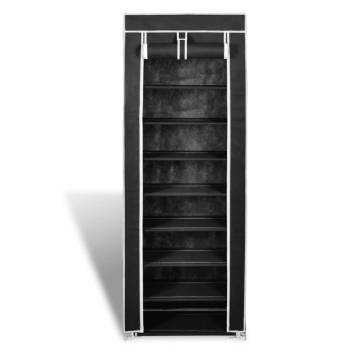 Fabric Shoe Cabinet with Cover - 8-Tier, Black, 162 x 57 x 29 cm