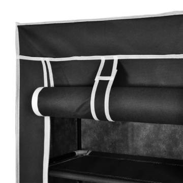 Fabric Shoe Cabinet with Cover - 8-Tier, Black, 162 x 57 x 29 cm