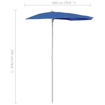 Garden Half Parasol with Pole 180x90 cm - Azure Blue