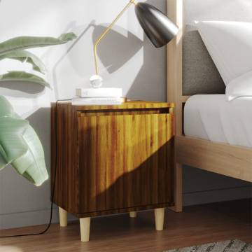 Scandinavian Bed Cabinet with Solid Wood Legs - Brown Oak