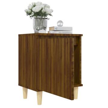 Scandinavian Bed Cabinet with Solid Wood Legs - Brown Oak