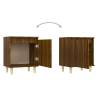 Scandinavian Bed Cabinet with Solid Wood Legs - Brown Oak