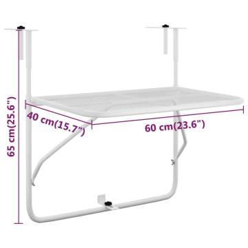 Stylish White Balcony Table 60x40 cm - Space Saving Design