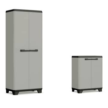 Keter Low Storage Cabinet in Planet Grey and Black - Stylish & Secure