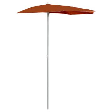 Garden Half Parasol with Pole 180x90 cm - Terracotta Shade