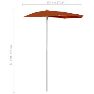 Garden Half Parasol with Pole 180x90 cm - Terracotta Shade