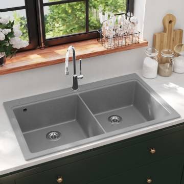 Granite Grey Overmount Double Basin Kitchen Sink