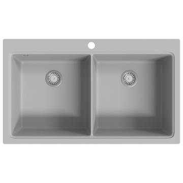 Granite Grey Overmount Double Basin Kitchen Sink