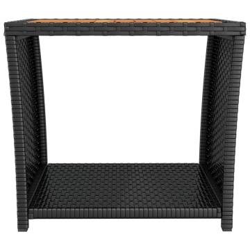 Stylish Tea Table with Wooden Top | Black Poly Rattan & Acacia