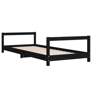 Kids Bed Frame Black 90x200 cm - Solid Pine Wood | HipoMarket