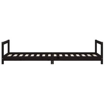 Kids Bed Frame Black 90x200 cm - Solid Pine Wood | HipoMarket