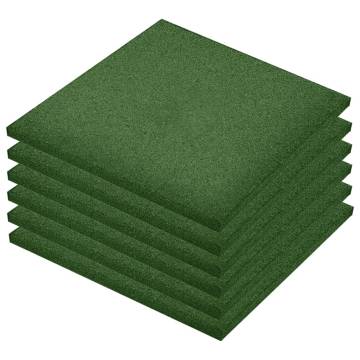 Fall Protection Rubber Tiles 6 pcs - Green 50x50x3 cm