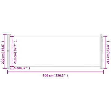 Patio Retractable Side Awning 220x600 cm - Grey