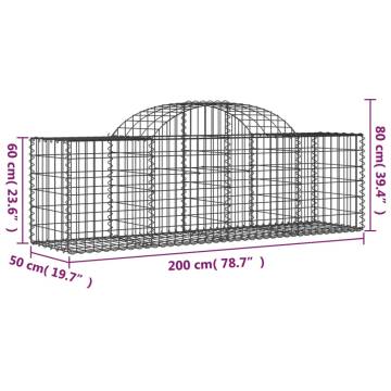 Arched Gabion Basket 200x50x60/80 cm Galvanised Iron