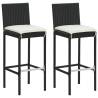 Garden Bar Stools with Cushions 2 pcs Black Poly Rattan Colour black Quantity in Package 2 