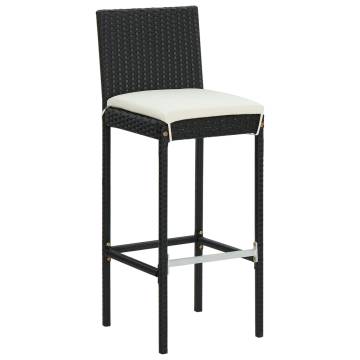 Garden Bar Stools with Cushions - 2 pcs Black Poly Rattan