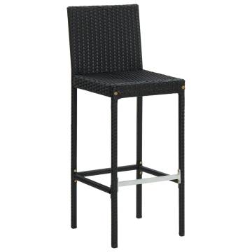 Garden Bar Stools with Cushions - 2 pcs Black Poly Rattan