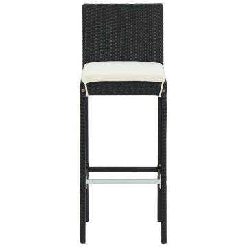 Garden Bar Stools with Cushions - 2 pcs Black Poly Rattan