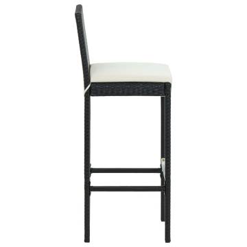 Garden Bar Stools with Cushions - 2 pcs Black Poly Rattan