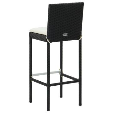 Garden Bar Stools with Cushions - 2 pcs Black Poly Rattan