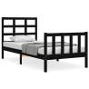 Black Small Single Bed Frame with Headboard | Solid Pine Wood