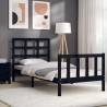 Black Small Single Bed Frame with Headboard | Solid Pine Wood