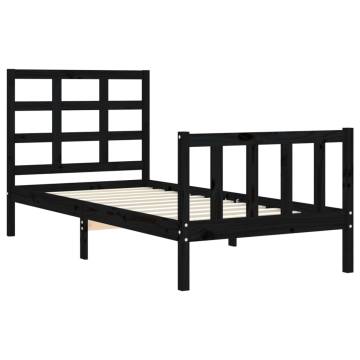 Black Small Single Bed Frame with Headboard | Solid Pine Wood