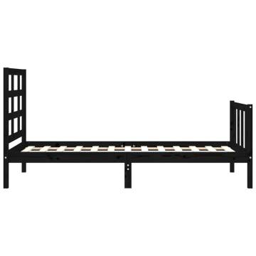 Black Small Single Bed Frame with Headboard | Solid Pine Wood