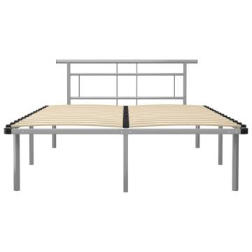 Grey Metal Bed Frame 140x200 cm | Elegant Bedroom Furniture