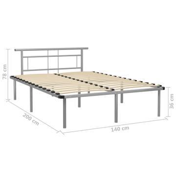 Grey Metal Bed Frame 140x200 cm | Elegant Bedroom Furniture