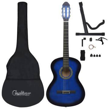 12 Piece Classical Guitar Beginner Set - Blue 39"