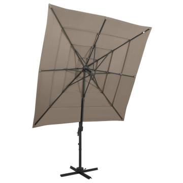 4-Tier Taupe Parasol with Aluminium Pole - 250x250 cm