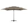 4-Tier Taupe Parasol with Aluminium Pole - 250x250 cm