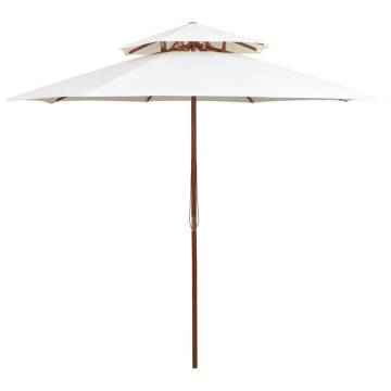 Double Decker Parasol 270x270 cm Wooden Pole Cream White