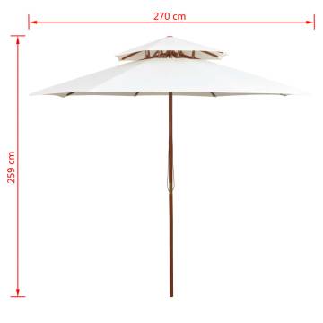 Double Decker Parasol 270x270 cm Wooden Pole Cream White