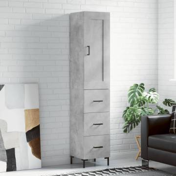 Stylish Highboard in Concrete Grey - 34.5x34x180 cm