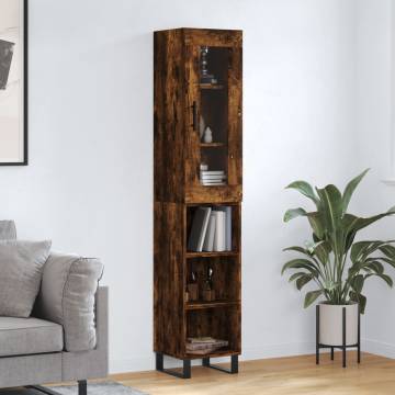 Elegant Highboard in Smoked Oak | 34.5x34x180 cm