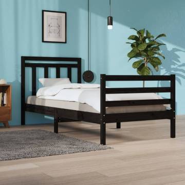 Black Solid Wood Bed Frame 100x200 cm | Classic Design