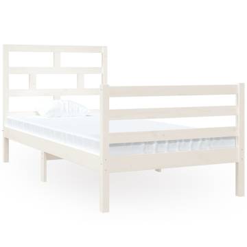 Stylish White Bed Frame 90x190 cm Single Solid Wood