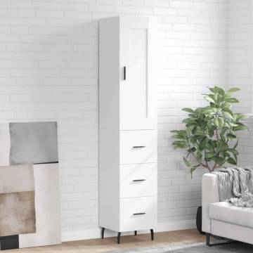 Stylish Highboard in High Gloss White - 34.5x34x180 cm