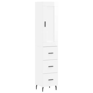 Stylish Highboard in High Gloss White - 34.5x34x180 cm