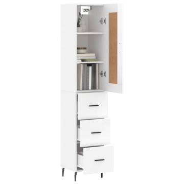 Stylish Highboard in High Gloss White - 34.5x34x180 cm