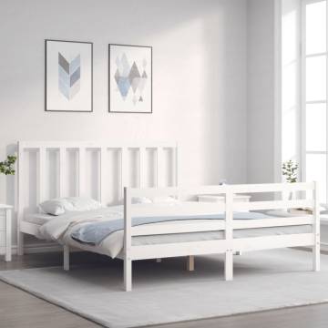 White Bed Frame with Headboard - Solid Wood 160x200 cm