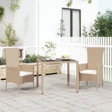 Garden Table with Glass Top - Beige Poly Rattan | Hipomarket