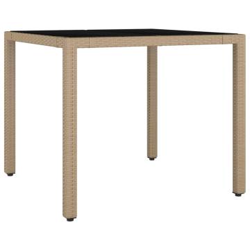 Garden Table with Glass Top - Beige Poly Rattan | Hipomarket