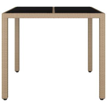 Garden Table with Glass Top - Beige Poly Rattan | Hipomarket