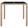 Garden Table with Glass Top - Beige Poly Rattan | Hipomarket