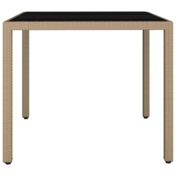 Garden Table with Glass Top - Beige Poly Rattan | Hipomarket